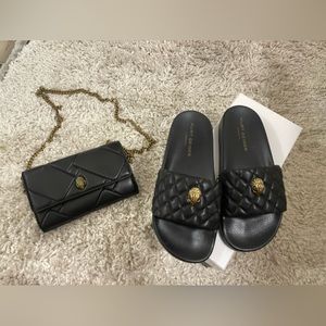 Womens Kurt Geiger slides and chain wallet purse